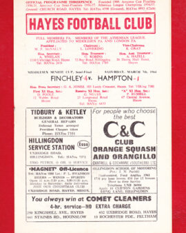 Hayes v Hampton 1964 – Middlesex Charity Cup Semi Final