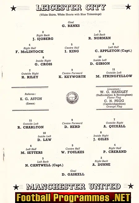 Leicester City v Manchester United 1963 FA Cup Final at Wembley