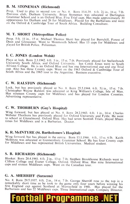 Middlesex Rugby v Warwickshire 1968 - County Championship Final