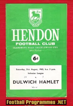 Hendon v Dulwich Hamlet 1963 – Score of – 10 – 1