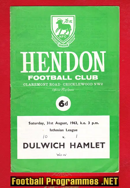 Hendon v Dulwich Hamlet 1963 – Score of – 10 – 1