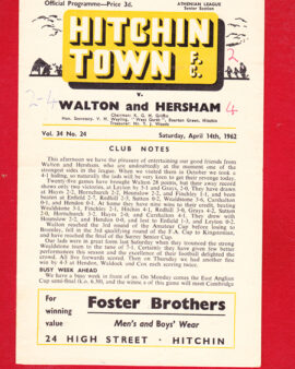 Hitchin Town v Walton Hersham 1962