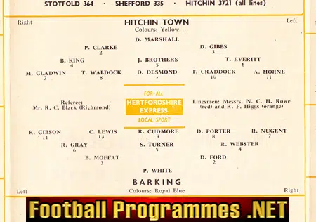 Hitchin Town v Barking 1964