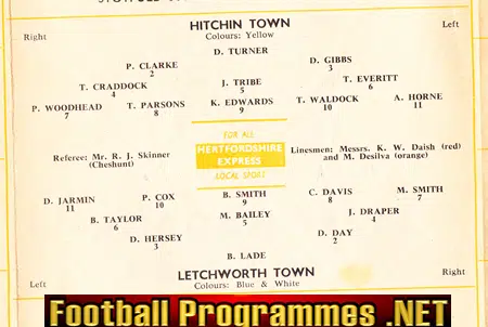 Hitchin Town v Letchworth Town 1965