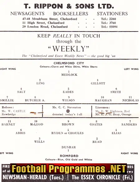 Chelmsford City v Romford 1964 - Essex Semi Final Replay