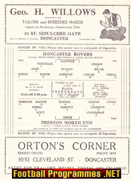 Doncaster Rovers v Preston 1951
