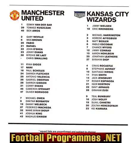 Kansas City Wizards v Manchester United 2010 USA America Canada