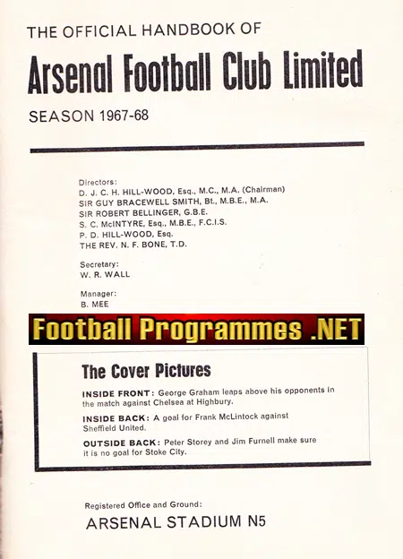 Arsenal Football Club Official Yearbook Handbook 1967 - 1968