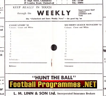 Entertainers v Southern Managers 1968 - Chelmsford City