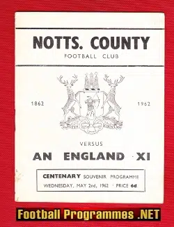 Notts County v England X1 1962 - Centenary Souvenir Programme