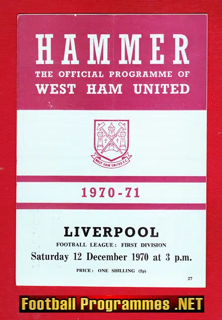 West Ham United v Liverpool 1970