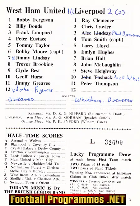West Ham United v Liverpool 1970