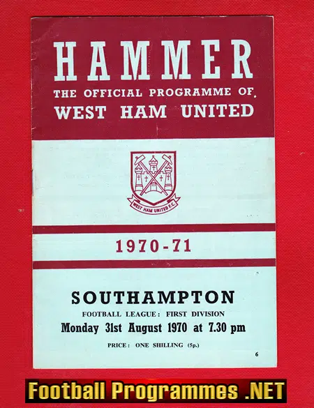 West Ham United v Southampton 1970