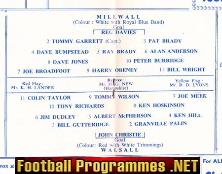 Millwall v Walsall 1961 - League Cup