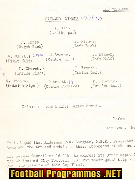 Oakland v Harway 1961 - Brabner Youth Cup Final Chelmsford