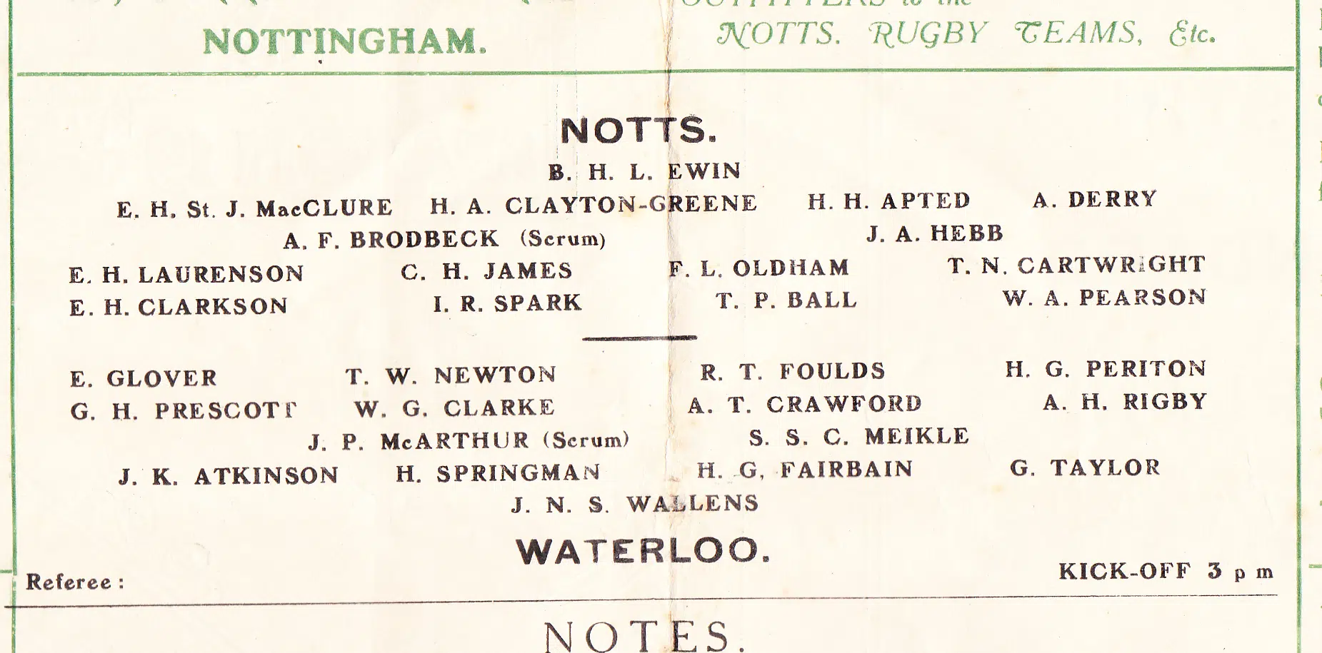 Nottingham Rugby v Waterloo 1925 - 1926 - Notts Rugby