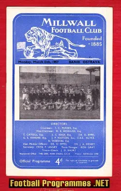 Millwall v Banik Ostrava 1957 – Friendly Match v Czech Team