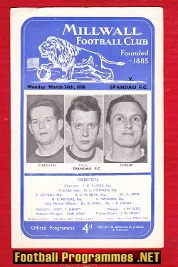 Millwall v Spandau 1958 – Germany German Team