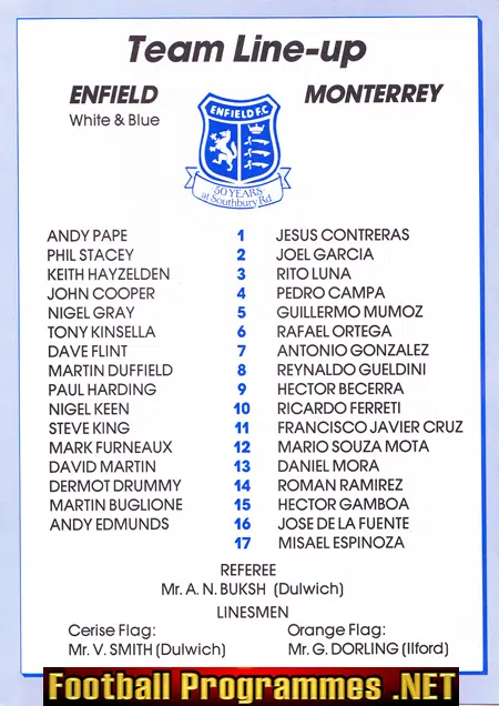 Enfield v Monterrey 1986 - Friendly Match - Mexico Team