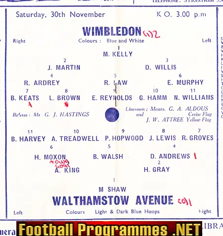 Wimbledon v Walthamstow Avenue 1963