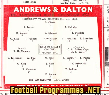 Hounslow Town v Enfield 1958 - Reserves Game