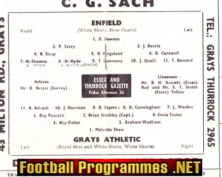 Grays Athletic v Enfield 1962 - Athenian League