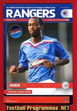 Glasgow Rangers v Ajax 2007 - Plus Team Sheet