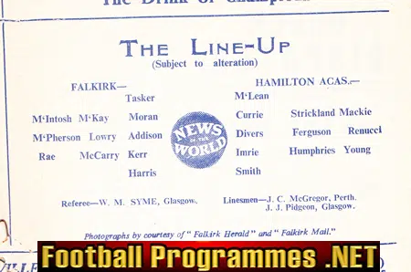 Falkirk v Hamilton Academical 1960 - Brockville Park Scotland