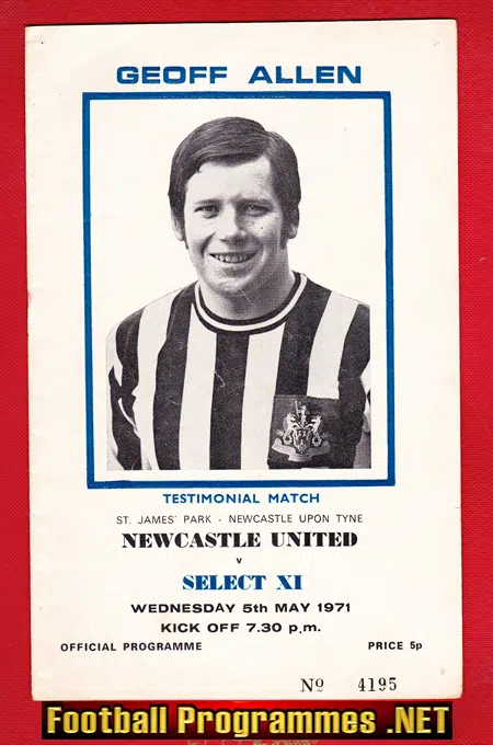 Geoff Allen Testimonial Benefit Match Newcastle United 1971