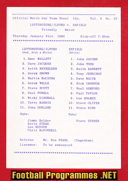 Leytonstone v Enfield 1982 - Friendly Match