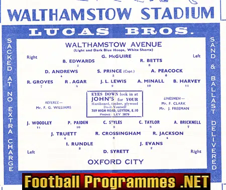 Walthamstow Avenue v Oxford City 1961