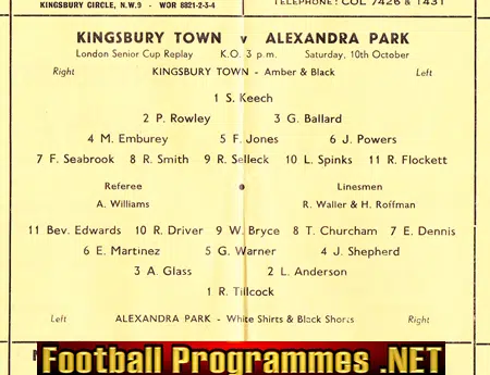 Kingsbury Town v Alexandra Park 1960s - Senior Cup Replay