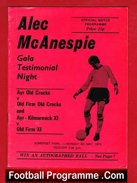 Alec McAnespie Testimonial Benefit Match Ayr United 1978