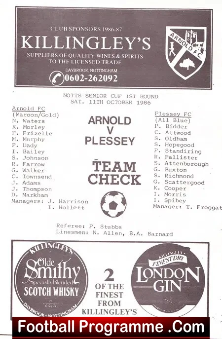 Arnold Town v Plessey 1986 - Nottingham Senior Cup