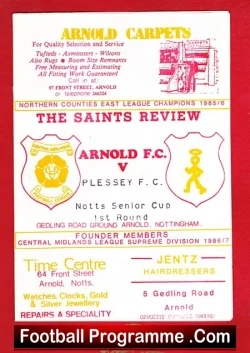Arnold Town v Plessey 1986 - Nottingham Senior Cup - football programme