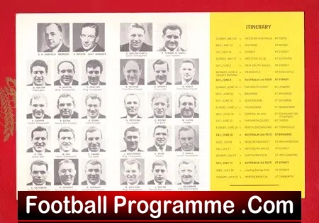 Australia British Rugby League Touring Team Itinerary 1962