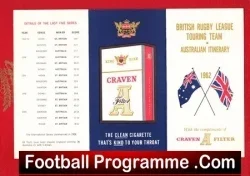 Australia British Rugby League Touring Team Itinerary 1962 - rugby programme