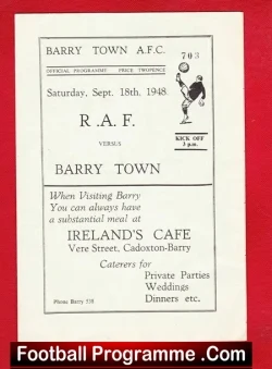Barry Town v Royal Air Force RAF 1948 – 1940s Official Programme