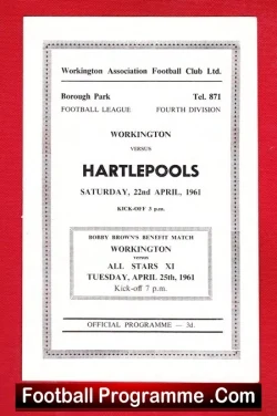 Bobby Brown Testimonial Benefit Match Workington 1961 - football programme