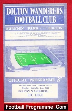 Bolton Wanderers v RFC Liege 1962 - International Friendly - football programme