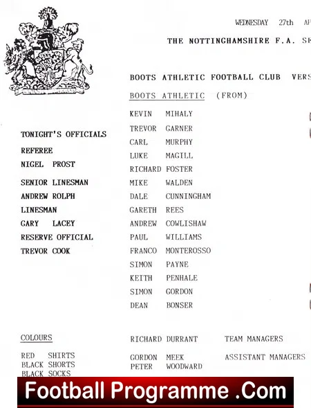 Boots Athletic v Clipstone 1994 - Notts Senior Cup Final