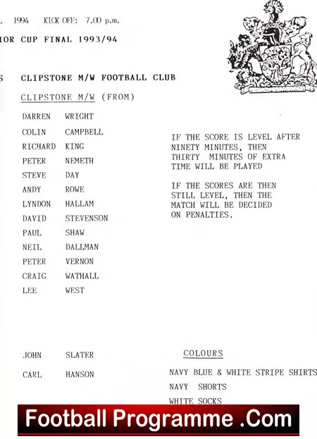 Boots Athletic v Clipstone 1994 - Notts Senior Cup Final