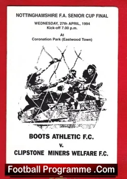 Boots Athletic v Clipstone 1994 - Notts Senior Cup Final - football programme