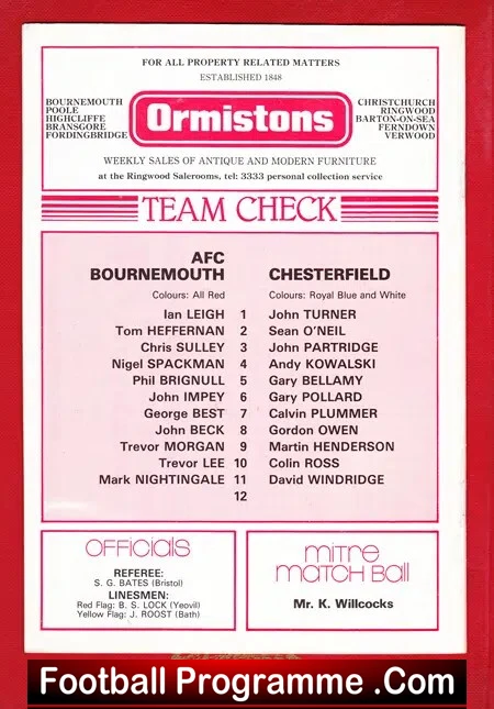 Bournemouth v Chesterfield 1983 - Plus George Best