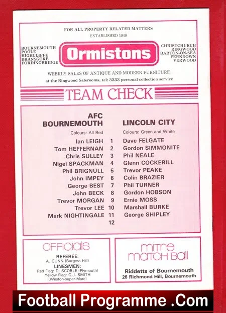 Bournemouth v Lincoln City 1983 - Plus George Best