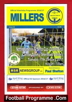 Carlton Town v Sherwood Colliery 2017 - Quarter Final - football programme