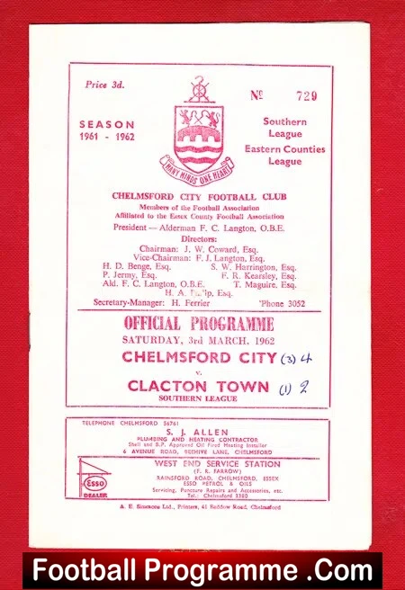 Chelmsford City v Clacton Town 1962