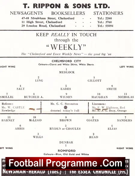 Chelmsford City v Romford 1964 - Essex Semi Final Replay