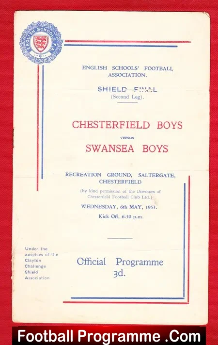 Chesterfield Boys v Swansea Boys 1953 – School Shield Cup Final