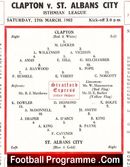 Clapton v St Albans City 1962